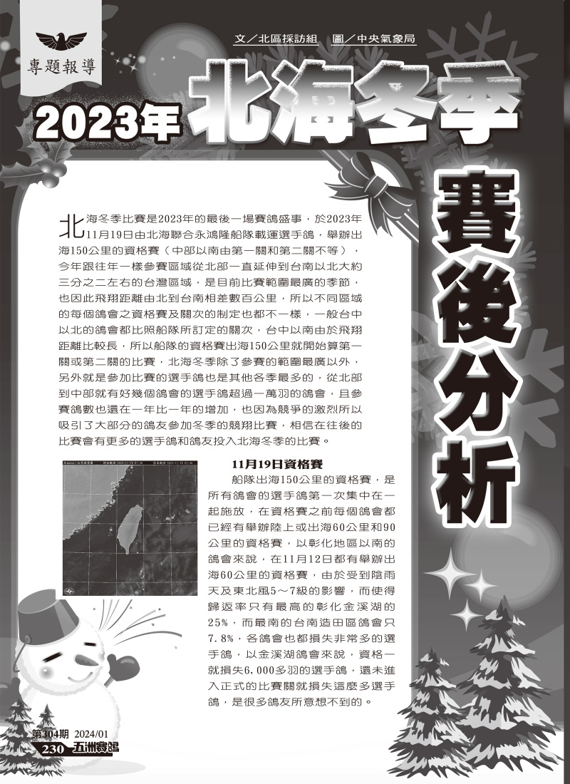 2023年北海冬季賽後分析-[本網站發佈:五洲賽鴿雜誌之圖文.皆經五洲李社長授權同意使用]