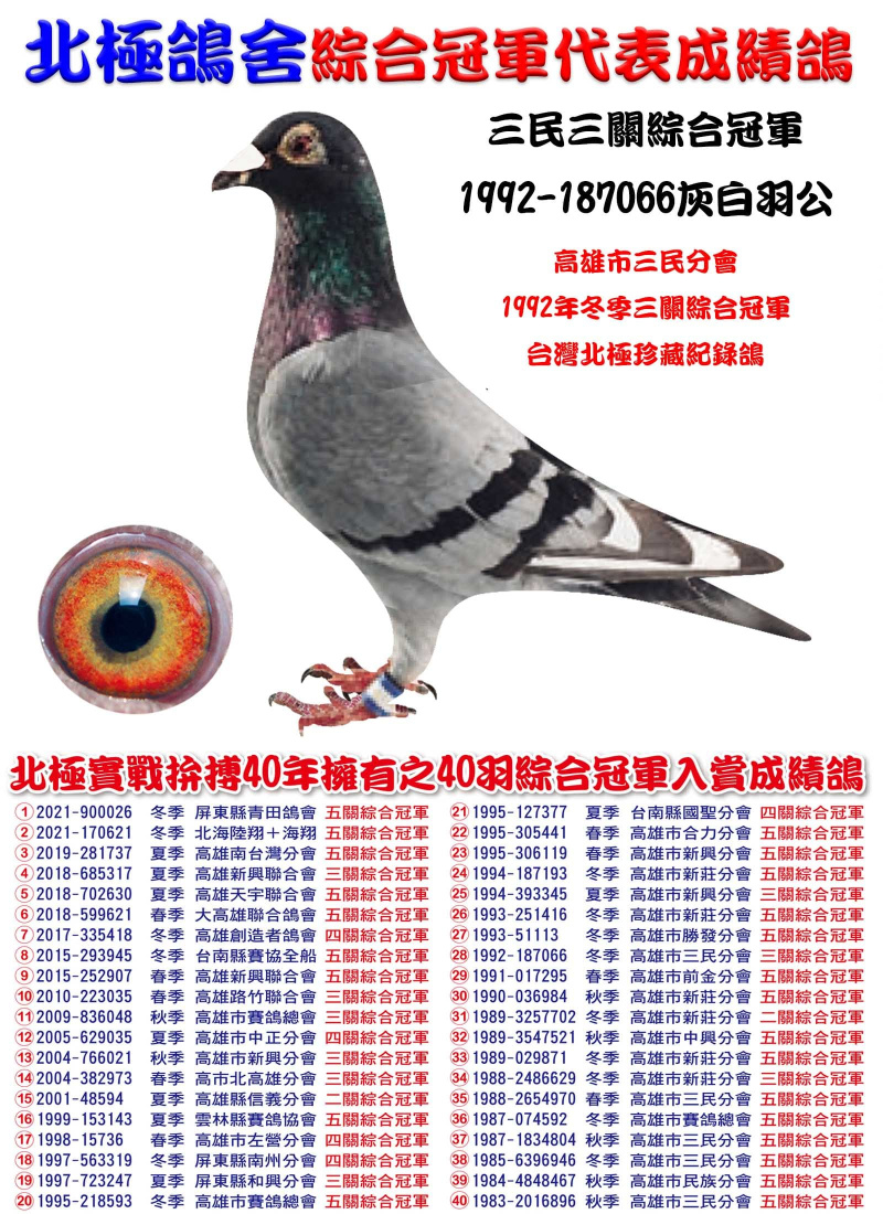 三民三關綜合冠軍 1992-187066灰白羽公