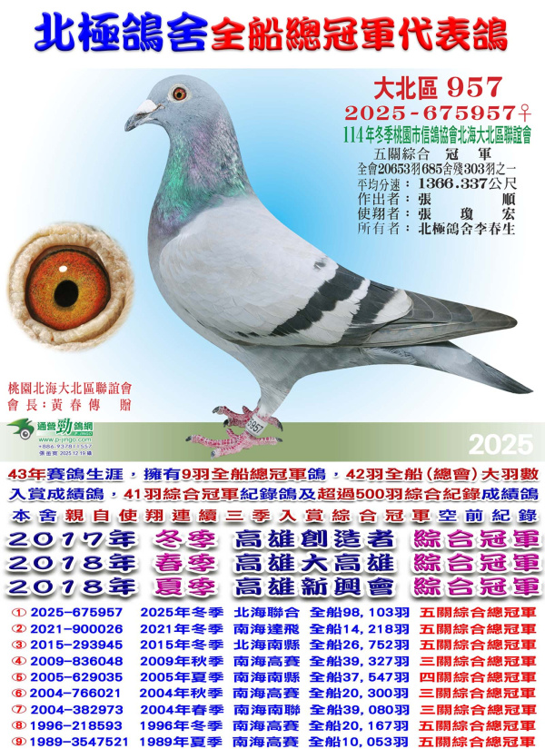 2025年北海聯合船隊全船98，103羽全船總冠軍 2025-675957灰♀