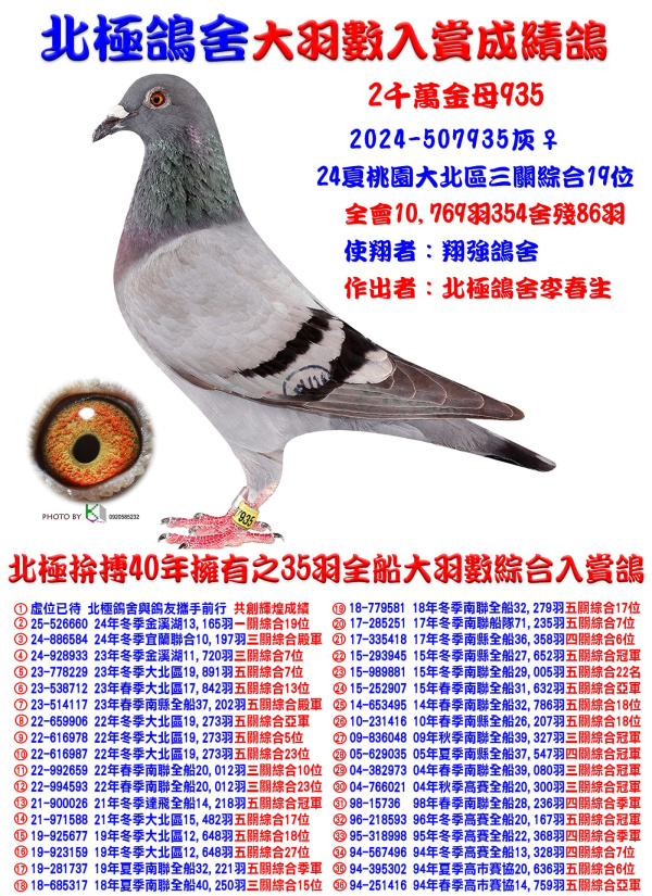 24年夏季桃園大北區全會10,769羽354舍三關綜合19位 2024-507935灰♀